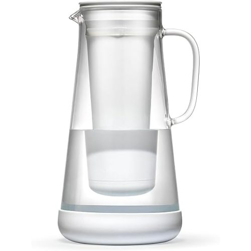 LifeStraw Home — Water Filter Pitcher, 7-Cup, White, Glass with Silicone Base, BPA Free Designed for Everyday Protection Against Bacteria, Parasites, Microplastics, Lead, Mercury