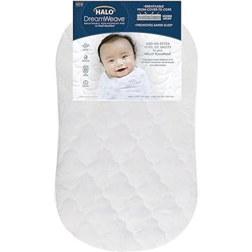 HALO DreamWeave Breathable Mesh BassiNest Pad – 100% Washable Cover and Core – Hypoallergenic, Non-Toxic Materials