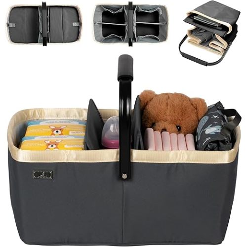 BabbleRoo Diaper Caddy: Large Capacity Diaper Organizer Basket, Perfect for Storing Baby Wipes, Diapers & Baby Essentials. Spacious, Convenient for Parents of Newborn Babies – Black