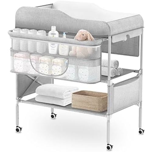 Portable Baby Diaper Changing Table, Foldable Diaper Changing Table, Waterproof Diaper Changing Table Height Adjustable Changing Diaper Station for Infant and Nursery, Mobile Changing Table