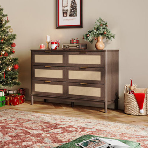 Bay Isle Home™ 53 " Rattan 6-Drawer Dresser With Solid Wood Legs & Reviews | Wayfair