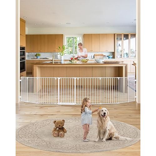 keny 190" Extra Wide Baby Gate, Adjustable Long Baby Fence for Indoor Use, Dog Gate Pet Gate for Stairs Doorways Fireplace, Large Baby Play Yard, Essentials for Families with Kids and Pets, White