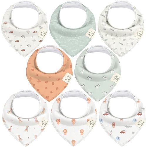 8-Pack Organic Baby Bandana Drool Bibs - Stylish Unisex Bandana Bibs, Super Absorbent Bandana Drool Bibs, Gentle Teething Bibs for Infants, Organic Cotton Baby Bib (Wilderness) - One Size (Pack of 8)