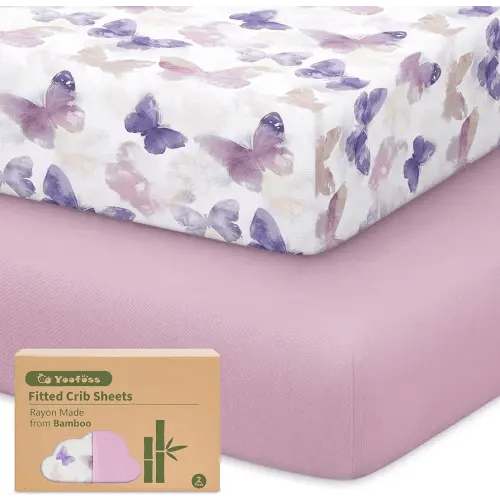 Yoofoss Baby Crib Sheets Viscose Derived from Bamboo, 2 Pack Fitted Crib Sheet for Girls Boys, Soft and Breathable Toddler Bed Sheets for Standard Crib and Toddler Mattress 52x28in