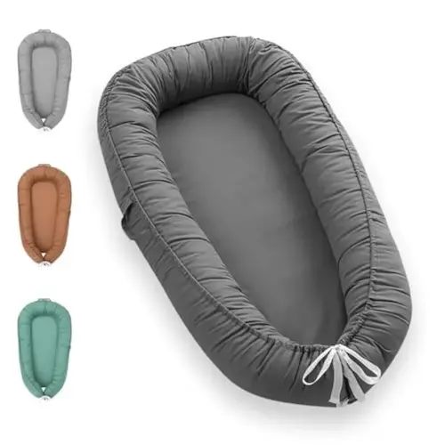Baby Lounger - Baby Lounger for Newborn, 0-24 Months Baby Nest Breathable & Soft Portable Infant Lounger, Co Sleeper for Baby in Bed Floor Seat, Baby Essentials Gifts for Home and Travel- Dark Grey