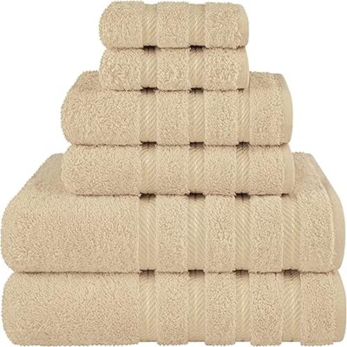 American Soft Linen Luxury 6 Piece Towel Set, 2 Bath Towels 2 Hand Towels 2 Washcloths, 100% Cotton Turkish Towels for Bathroom, Beige Towel Sets