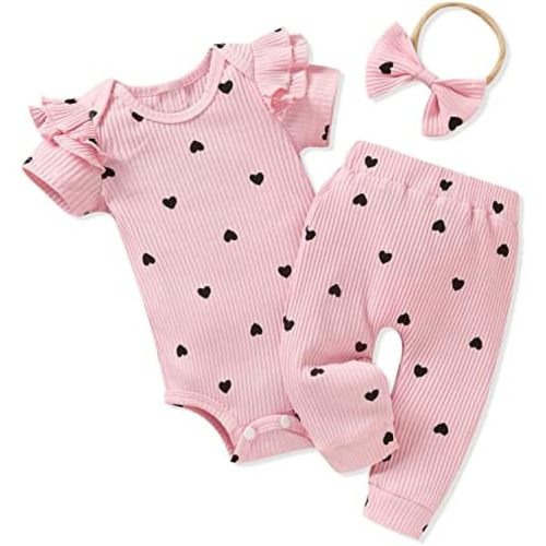 Aalizzwell Baby Girls Ribbed Short Sleeve Spring Summer Outfit