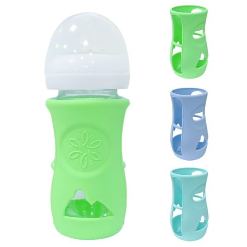3 Pack Glass Baby Bottle Sleeve for Philips Avent, Anti Breakage Bottle Holder for Baby - Blue + Green + Cyan, 8 oz