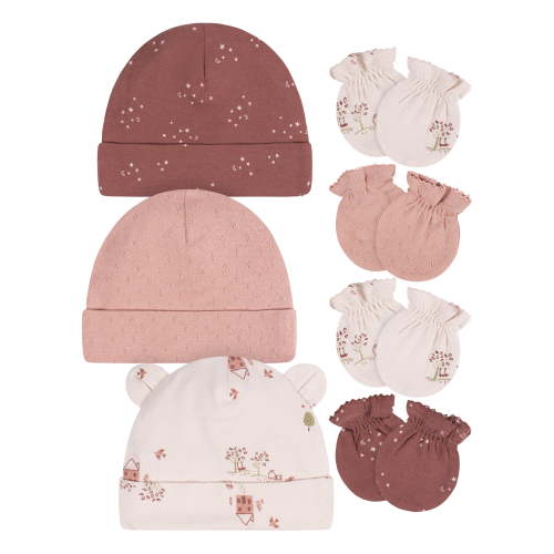 Gerber Baby Girl Caps and Mittens Gift Set, 7-Piece, Sizes Newborn - 0/3 Months