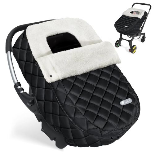 Ivywind Winter Baby Car Seat Cover, Warm Carseat Canopy Cover with Removable Zipper for Baby Boys & Girls, Waterproof Carseat Bunting Bag, Keeps Babies Warm and Cozy in Cold Weather, Black