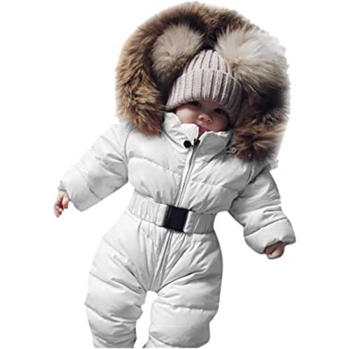 Outerwear Romper Coat Warm Infant Baby Jacket Snowsuit Girls Hooded Jumpsuit Girls Snow for Kids (White, 0-3 Months)
