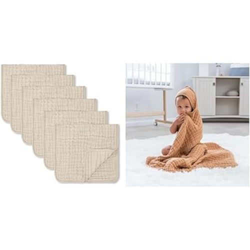 Comfy Cubs Muslin Burp Cloths and Baby Hooded 9 Layer Muslin Cotton Towel for Kids Bundled