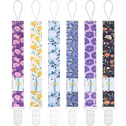 Babygoal Floral Pacifier Clips, 6 Pack Binky Paci Holder and Leash for Boys and Girls Fits for Most Pacifier, Binkie Styles & Baby Teethers & Toys and Gift 6PB21