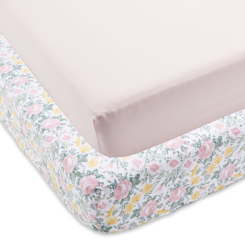 Parent's Choice 2-Pack Cotton Fitted Sheets for Baby Girls, Pink Floral, Crib/Toddler Bed