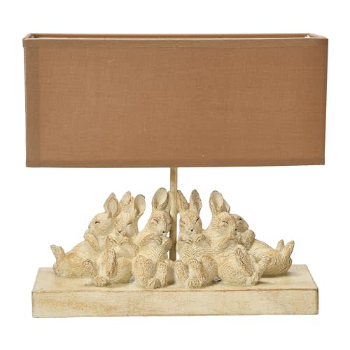 Whitewashed Rabbit Table Lamp with Sand Colored Linen Shade