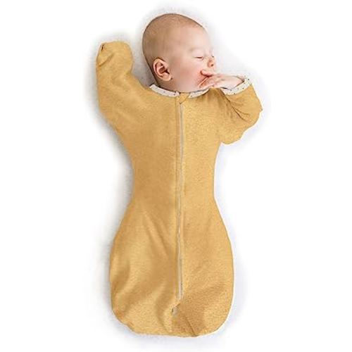 SwaddleDesigns Transitional Swaddle Sack, Arms Up Half-Length Sleeves & Mitten Cuffs, Swaddle for Newborn Transition to Baby Sleep Sack Wearable Blanket, Medium, 3-6 Month, 14-21 lb, Heathered Gold