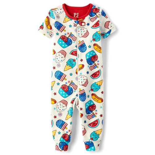 Baby And Toddler Americana Food Snug Fit Cotton One Piece Pajamas - White