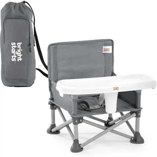 Bright Starts Pop 'N Sit Portable Booster, Indoor/Outdoor Use, Floor Seat with Feeding Tray, Grey, 6 Mos - 3 Yrs