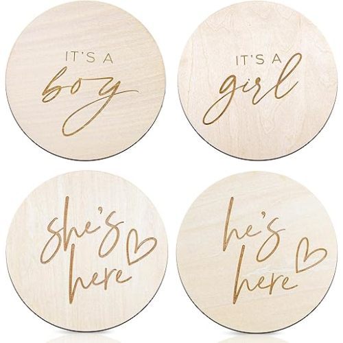 2pcs Its a Boy He's Here Wooden Sign & Its a Girl She' Here - Gender Reveal, Wooden Boy or Girl Announcement, Birth Announcement Sign for Hospital, He or She Photography Prop, Boho Gender Reveal Decorations