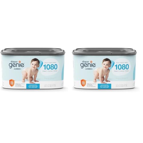 The Diaper Genie Jumbo+ Square Refill, with continuous film, can hold up to 1080 newborn-sized diapers per refill. (Pack of 2)
