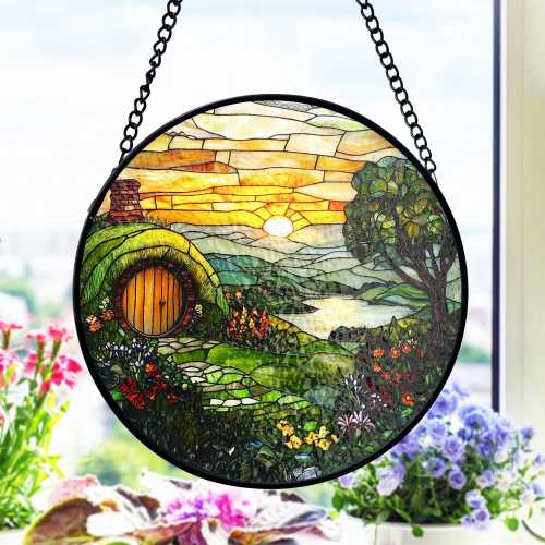Hobbit House Stained Glass Suncatcher, Fantasy Window Decor, The Shire Inspired Art, Velaris Stained Glass, Magical Decor,Gift for LOTR Fans