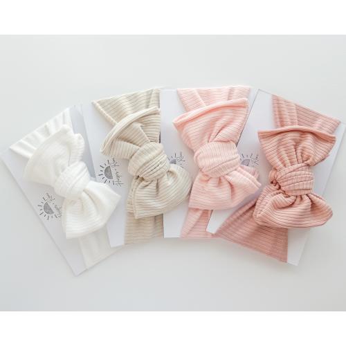 Neutral + Pink Ribbed Baby Headbands – Oversized Bows for Newborn & Baby Girls (White, Sand, Light Pink, Dusty Pink)