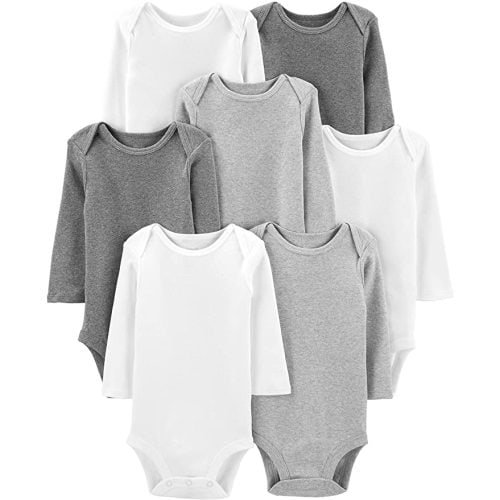 Simple Joys by Carter's Baby 7-Pack Long-Sleeve Bodysuit - 3-6 Months - White/Light Grey Heather/Medium Grey Heather