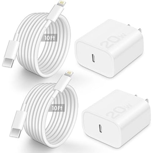 AISNI for i Phone Charger 10 ft Fast Charging 20W PD USB C Wall Charger i-Phone 14 13 Fast Charger Block with 10 Foot Charging Cable Compatible with iP14 Plus/14/13/12/11 Pro Max/XS/Max (2-Pack White)