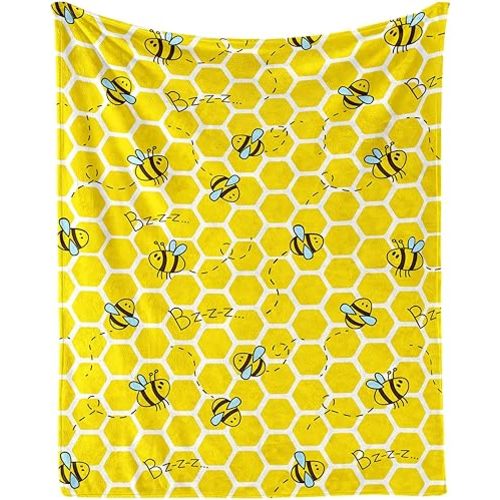 Bee Blanket for Boys Girls, Cute Bee Themed Design Printed Throw Blankets for Kids Lap, Chair Sofa, Warm Soft Cozy Blanket, 40"x 50"