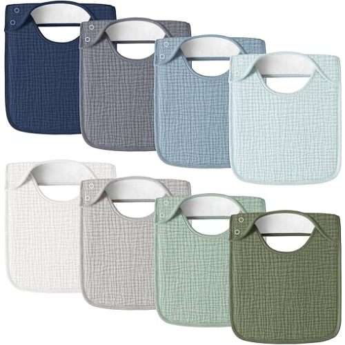 Muslin Baby Bibs for Boys Girls, 8-Pack Soft Cotton Adjustable Drool Bibs Set for Toddler,Newborn,Infant 0-24 Months (Blue)