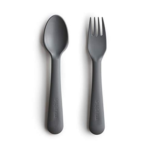 mushie Flatware Fork and Spoon Set For Kids | Made in Denmark (Smoke)
