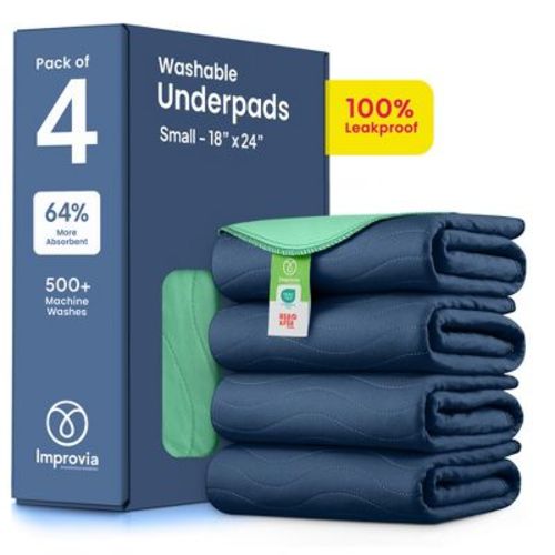 IMPROVIA® Washable Underpads 18”x24”, Heavy Absorbency Waterproof Incontinence Pads for Kids, Adults & Pets – Protects Bed, Couch, Sofa & Floor