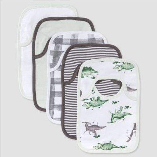 Burt's Bees Baby® Set of 5 Happy Herbivores Bibs - Charcoal Gray