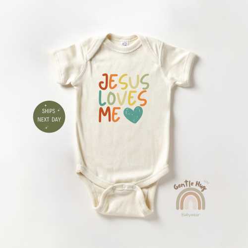 Jesus Loves Me Baby Onesie®, New Baby Christian Bodysuit, Scripture Baby Onesie®, Baptism Gift For Baby Onesie®, Church Baby Bodysuit