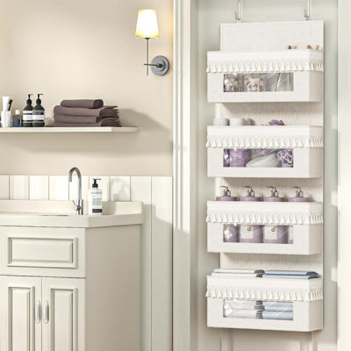4 Tier Over The Door Organizer Storage Nursery, Boho Door Organizer Hanging With Tassels And Clear Window, Behind The Door Storage For Baby Nursery, Bedroom, Bathroom, Laundry, Pantry | Wayfair