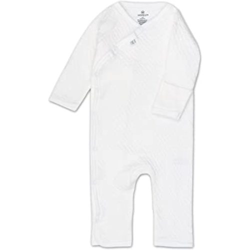 HonestBaby Organic Cotton Matelasse Kimono Coverall, Bright White, 0-3 Months