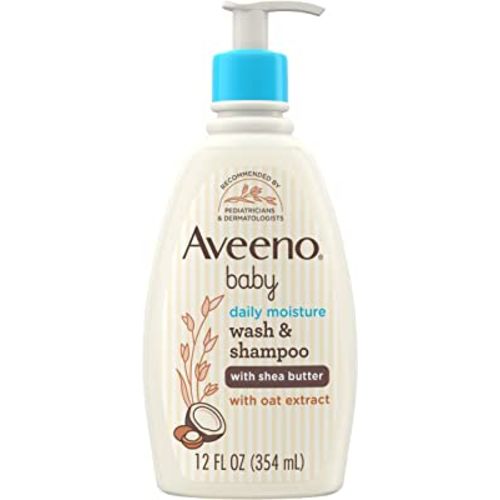 Aveeno Baby Daily Moisturizing 2-in-1 Body Wash & Shampoo with Shea Butter & Oat Extract Gently Cleanses Sensitive Skin & Scalp, Gentle Coconut Scent, 12 fl. Oz