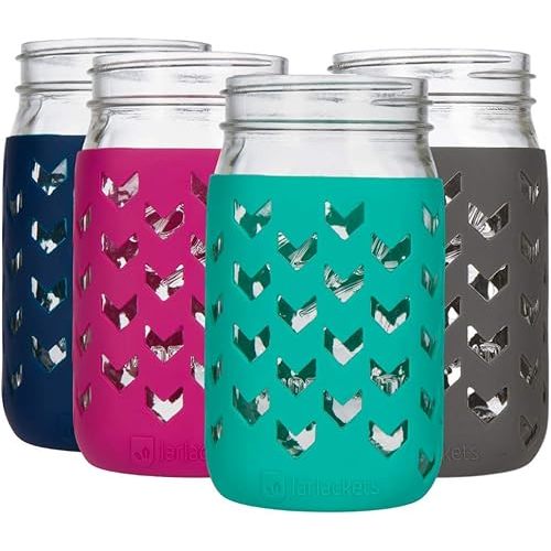 Silicone Mason Jar Sleeve - Fits 32oz (1 quart) Jars (4, Multicolor)