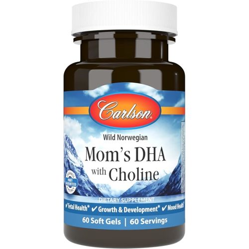 Carlson - Mom's DHA with Choline, 3:1 DHA to EPA Ratio Found in Breastmilk, Growth and Development, 60 Softgels