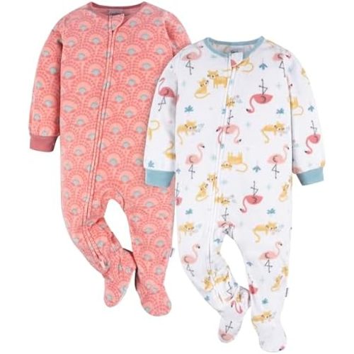 Gerber Baby Girls' Toddler Loose Fit Flame Resistant Fleece Footed Pajamas 2-Pack