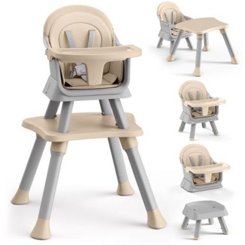 Kinder King 8 in 1 Baby High Chair, Coverts to Dining Booster Seat, Removable Tray & Double Seat Cover, Easy to Wipe, Taupe