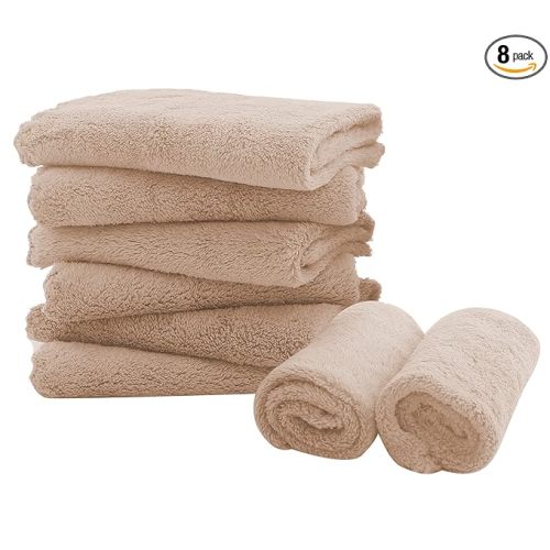 Spotted Play 8 Pack Burp Cloths for Baby - 20'' by 10'' Ultra Absorbent Coral Fleece Burping Cloths, Newborn Towel - Milk Spit Up Rags - Brown, 8 Piece Set