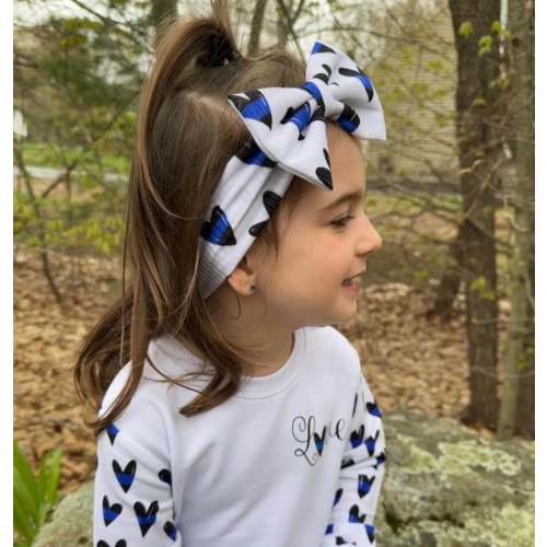 “Blue Line Hearts” Deluxe Bow Headband | Police Kids Books