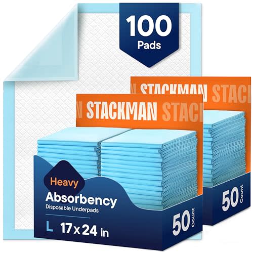 Chucks Pads Disposable [100-Pack] Multi-Purpose Pee Pads - Incontinence Underpads for Dog, Puppy & Diaper Changing Table Pad for Baby 17" x 24" Bed & Chair Liners - Pet Potty Training Pads