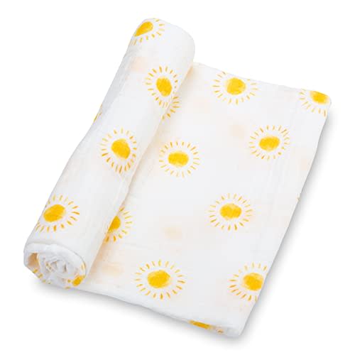 LollyBanks Baby Blanket for Boys and Girls, 100% Cotton Muslin Swaddle Blankets for Newborns, 47 x 47 Inches Soft and Breathable Receiving Blanket, Baby Essentials, Registry (Sunshine Print)