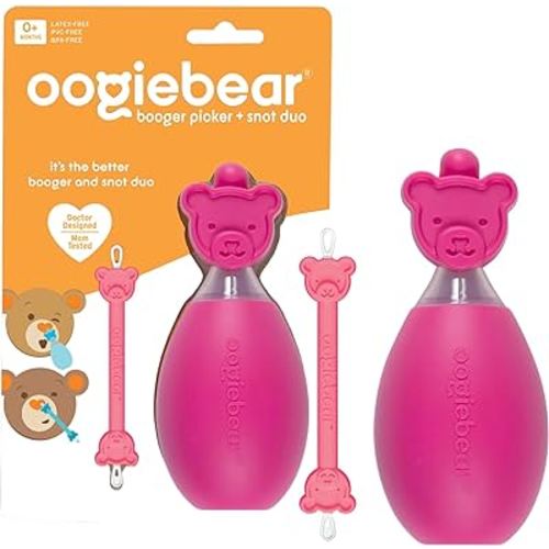 oogiebear: BearPair Baby Nose Cleaner & Ear Wax Removal Tool with Nasal Aspirator - Safe Booger & Earwax Removal for Newborns, Infants, Toddlers - Essential Baby Stuff, Diaper Bag Must-Have - Pink
