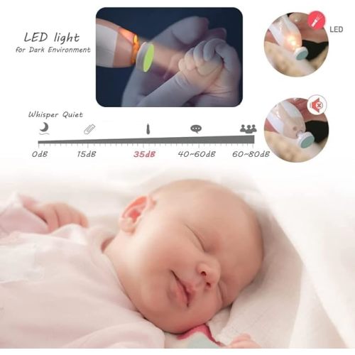 haakaa Baby Nail Trimmer Electric Safe Baby Nail Clippers Baby Nail File Kit Manicure Set, Trim Polish Grooming kit for Newborn Toddler or Adults Toes Fingernails, 6 Grinding Heads and LED Light - Electric Trimmer Pink with 6 pads
