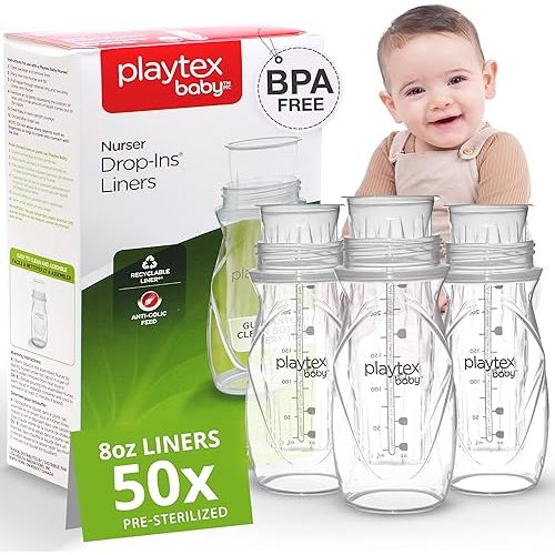 Playtex Baby Nurser Pre-Sterilized Disposable Drop-Ins Bottle Liners, Closer to Breastfeeding, 8 Oz, 50 Count
