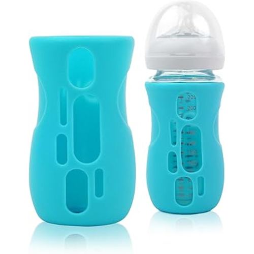 Olababy Silicone Sleeve for Avent Natural Glass Baby Bottles (8 oz, Blue)
