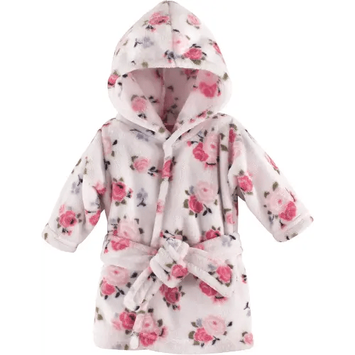Luvable Friends Unisex Baby Plush Bathrobe, Floral, 0-9M